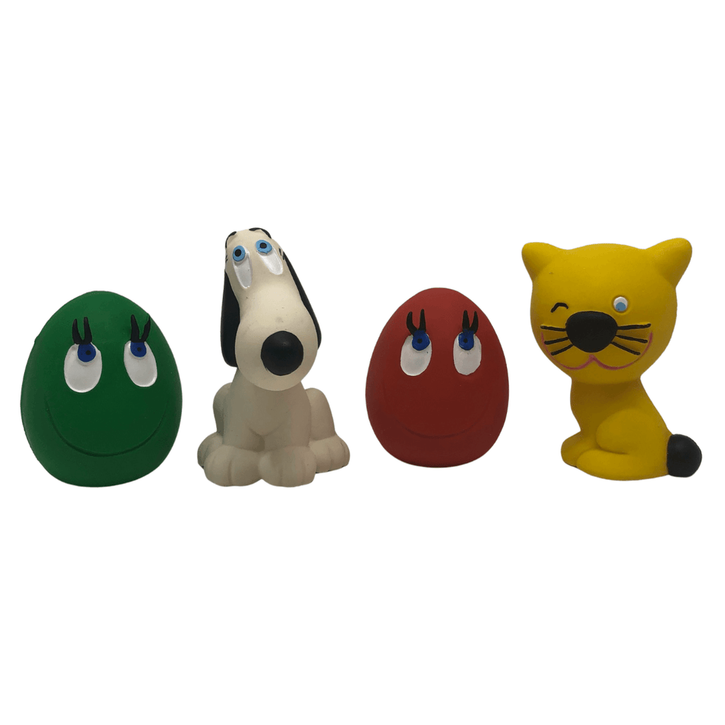 Cat, Dog & 2 OVO Large Eggs 4-Set - Natural rubber Pet Toys