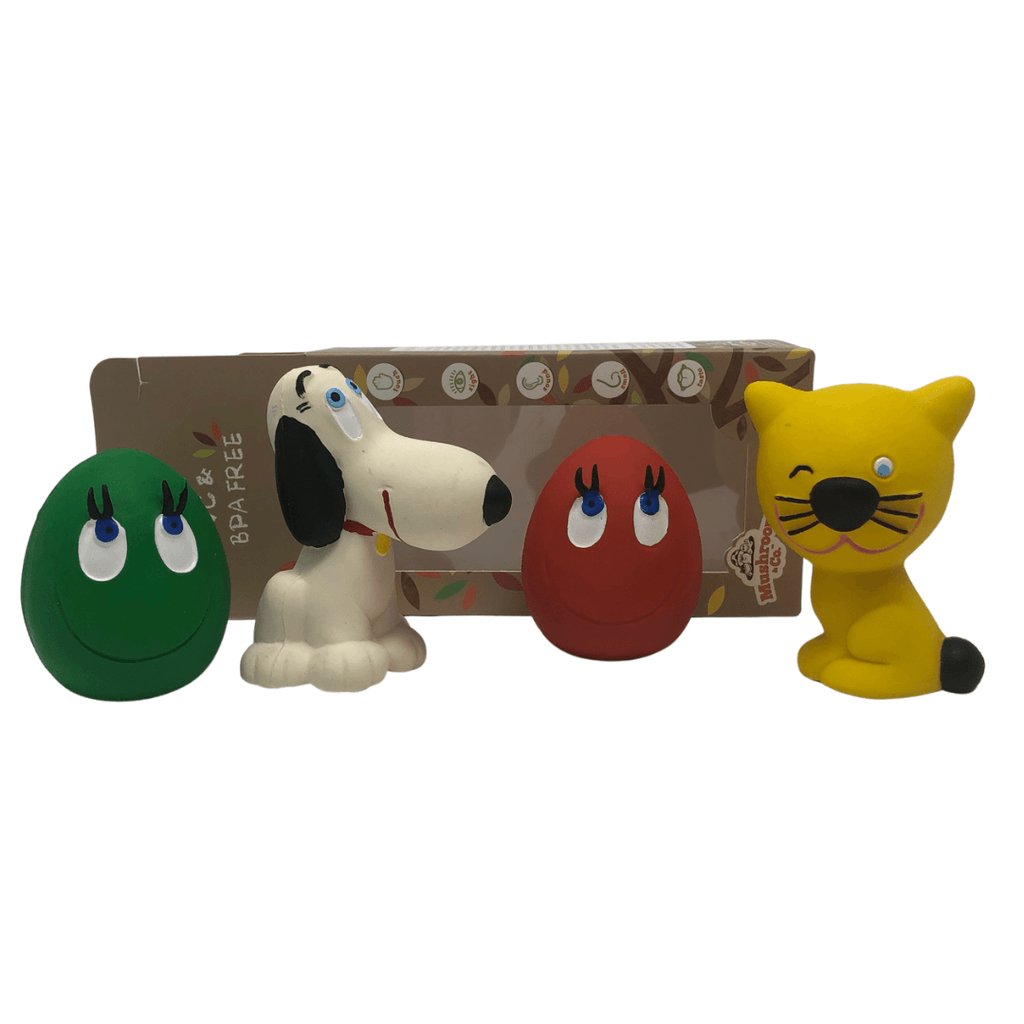 Cat, Dog & 2 OVO Large Eggs 4-Set - Natural rubber Pet Toys