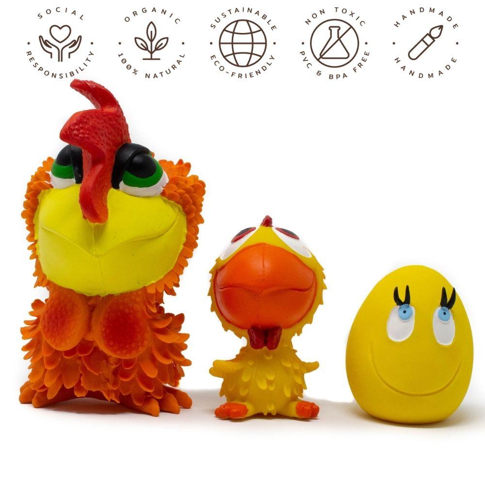 Cockerel, Chick & OVO Large Egg 3-Set - Natural rubber Pet Toys