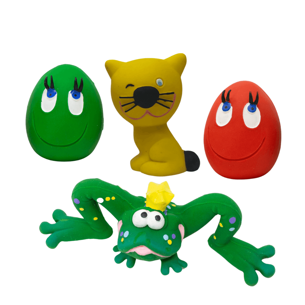 Natural Rubber Dog Toy 4-Set (2 OVO large Eggs, Crown Frog & Yellow Cat) - Natural rubber Pet Toys