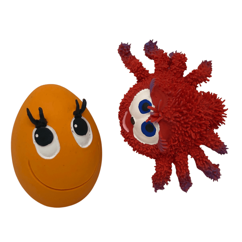 XL OVO Egg Orange & Red Spider Dog 2-Set - Natural rubber Pet Toys